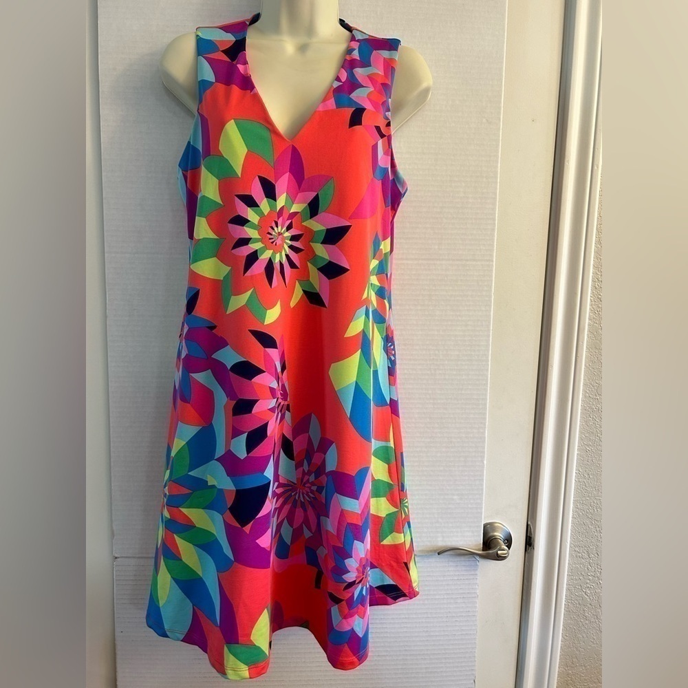 Julie Brown multi bright color geometric print dress Sz P.  G10